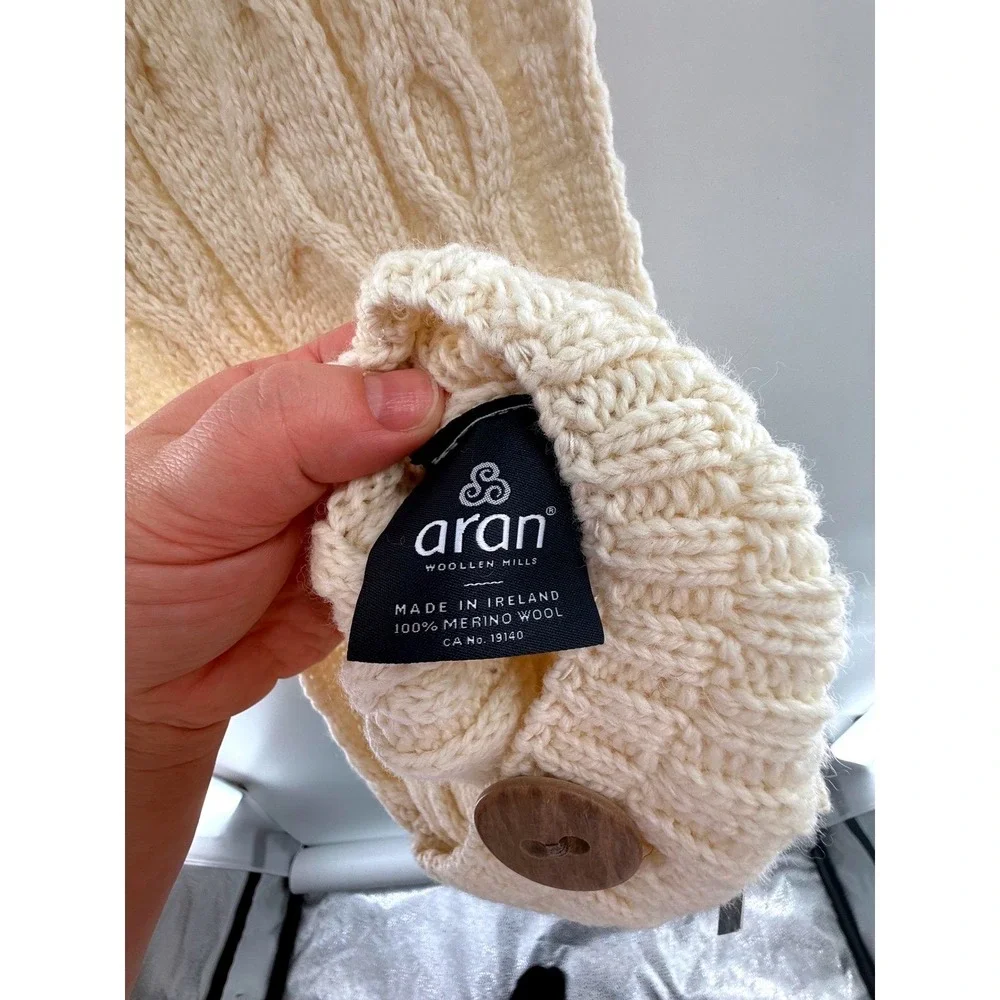Aran Woollen Mills Cable Knit Merino Wool Scarf Cream New Made‎ in Ireland